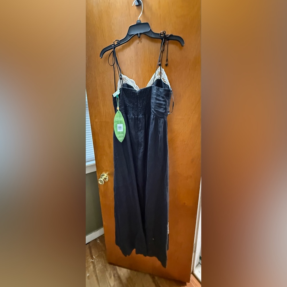 Black Richelieu Lace Euroflax™ Premium Linen Midi Dress - Picture 3 of 4